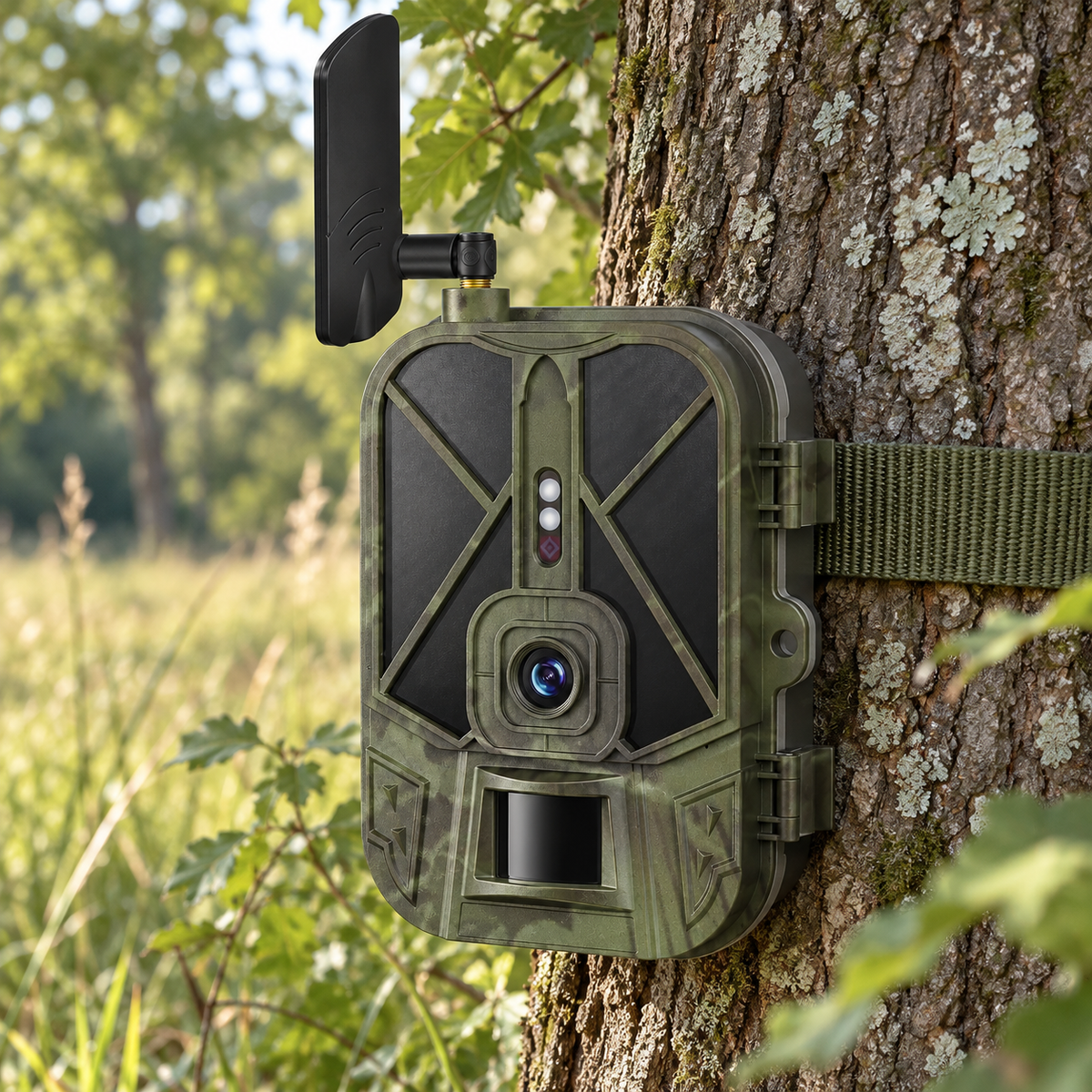 4G-Wildkamera am Waldrand im Morgenlicht