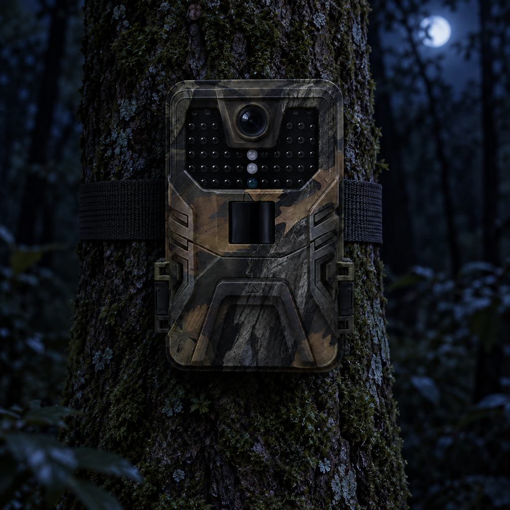 Caméra de chasse en forêt dans une ambiance nocturne