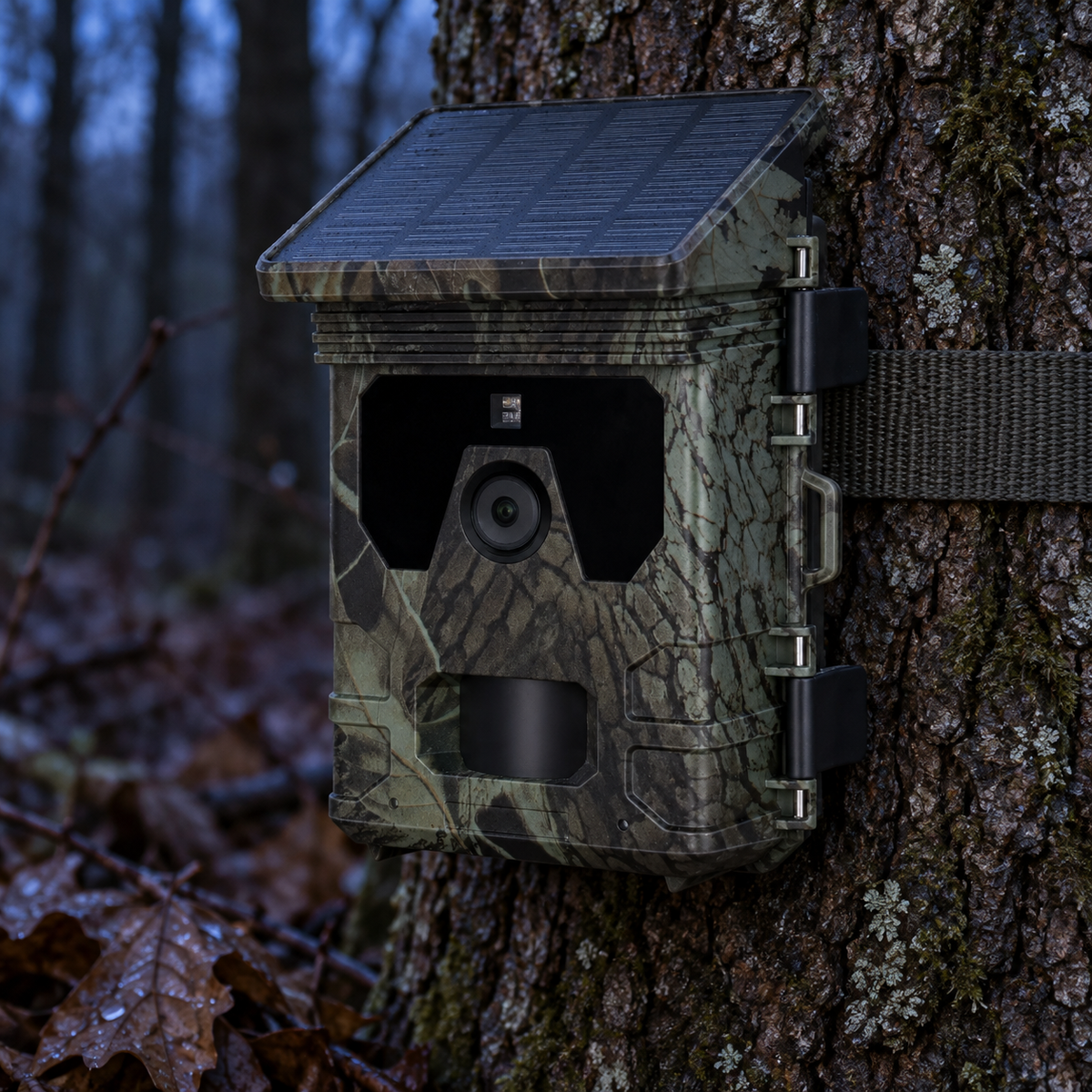 Solarkamera im Wald bei schwachem Licht installiert